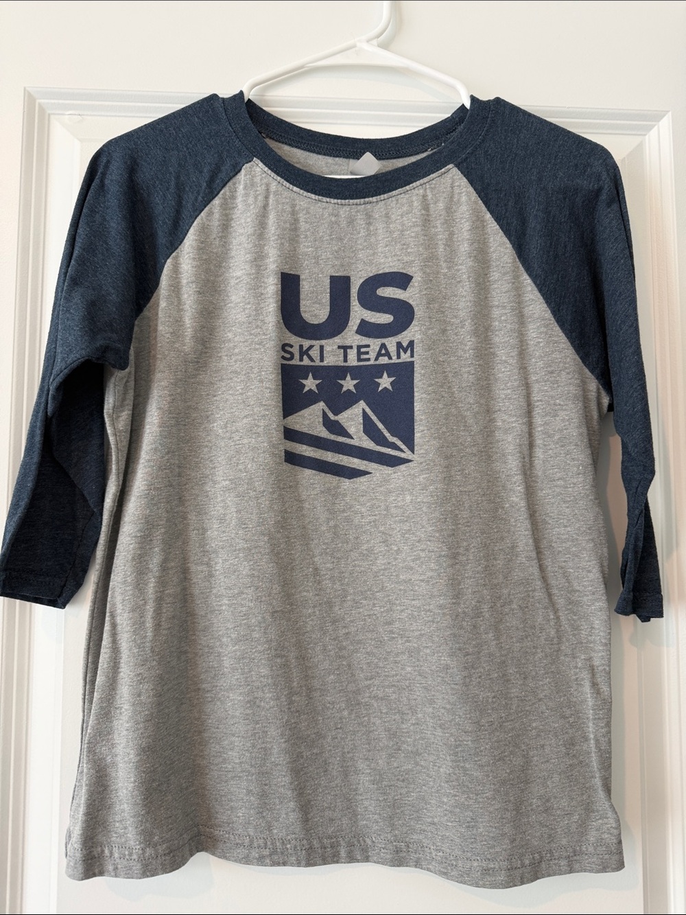 Next Level Apparel Gray & Navy US Ski Team 3/4 Sleeve Baseball Tee